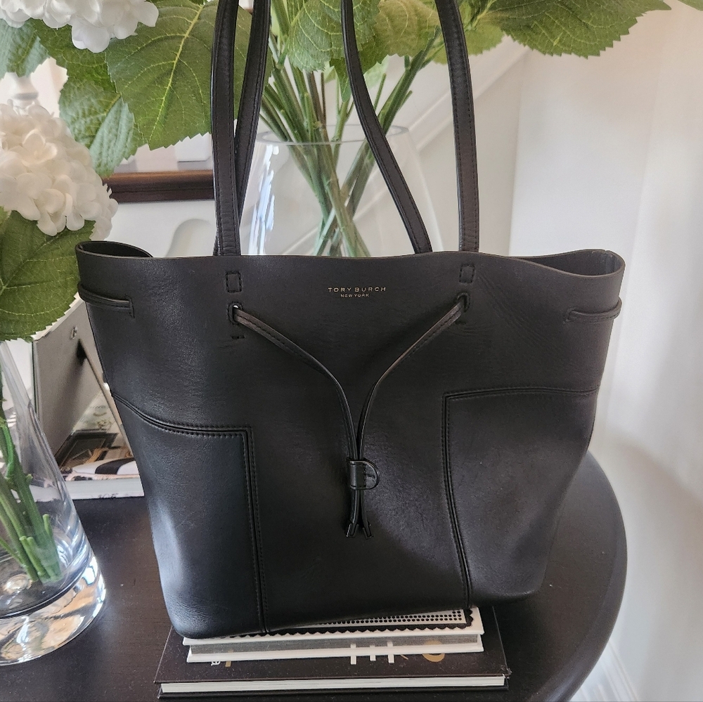 SOLD Tory Burch Block-T Drawstring Tote Bag